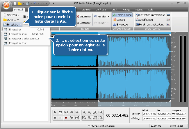 Comment fusionner plusieurs fichiers audio en un seul avec AVS Audio Editor? Etape 4