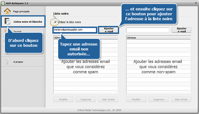 Comment ajouter une certaine adresse email à la liste noire ou blanche? Etape 2