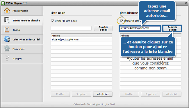 Comment ajouter une certaine adresse email à la liste noire ou blanche? Etape 3