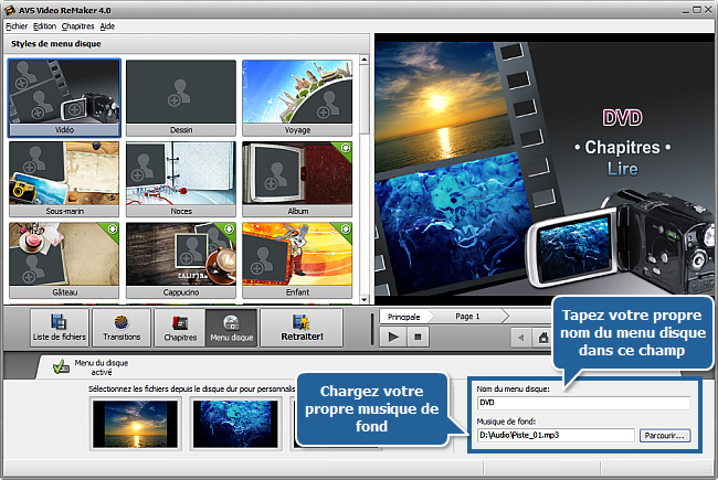 Comment créer un menu de disque en utilisant AVS Video ReMaker? Etape 5