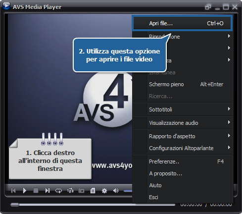 Come riprodurre file video utilizzando AVS Media Player. Passo 2