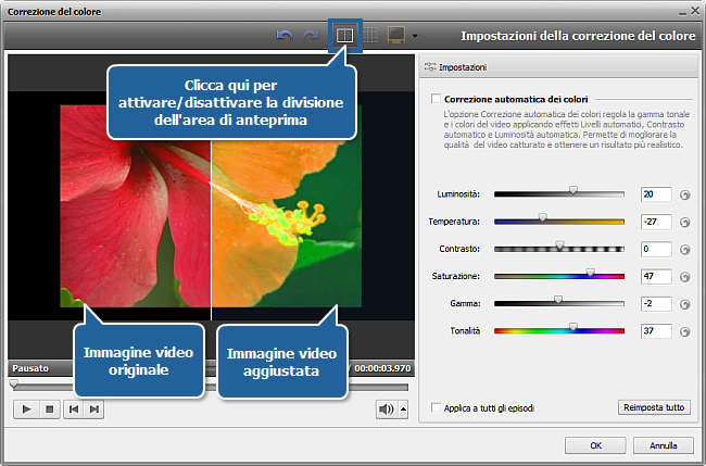 Come aggiustare i colori nei filmati usando AVS Video Editor? Passo 2