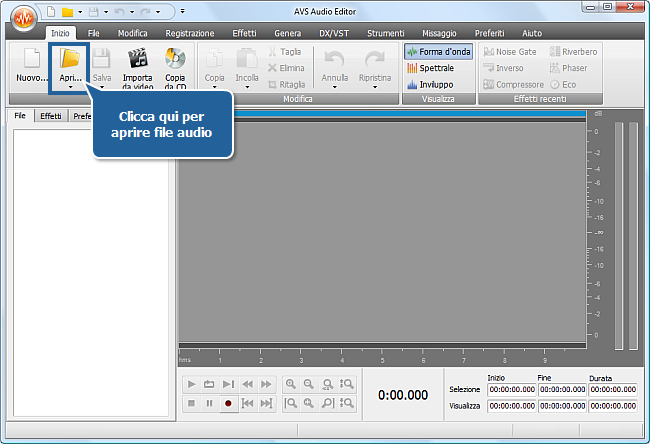 Come si fa ad applicare effetti audio a un file audio usando AVS Audio Editor? Passo 2