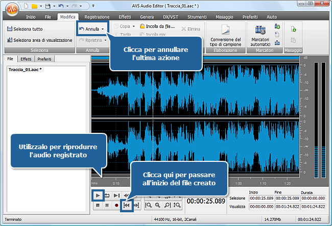 Come registrare la voce su una traccia audio con AVS Audio Editor? Passo 5