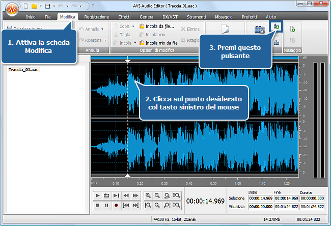 Come dividere un file audio in tracce separate con AVS Audio Editor? Passo 3