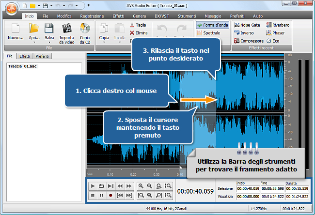 Come si fa ad adattare l'audio alla dimensione del file multimediale con AVS Audio Editor? Passo 3