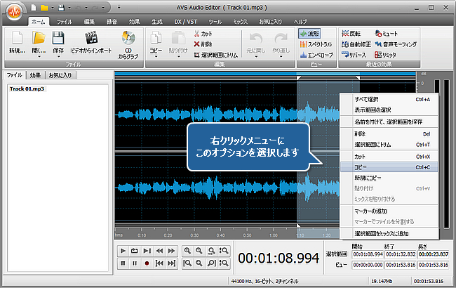 AVS Audio Editor で音声をメディアファイルのサイズに符合させる方法。ステップ 3